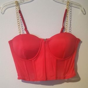 Hot Pink Bustier Top w Chain Straps